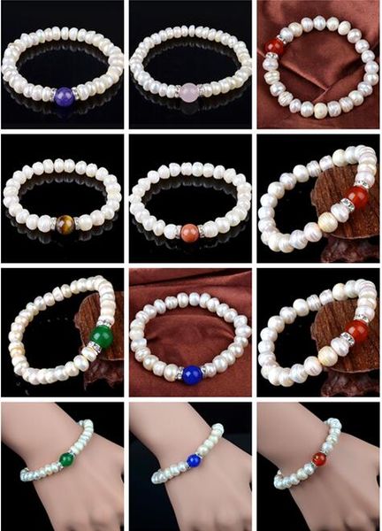 

new fashion natural pearl bracelet crystal tigereye agate pearl charm bracelet wedding jewelry mixed order 10pcs, Black
