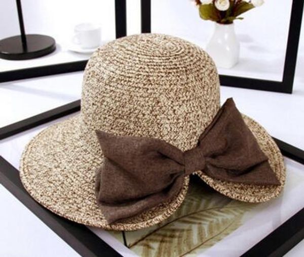 

womens floppy summer sun beach straw bucket hat fedora foldable church wide brim hat 56-58cm wholesale, Blue;gray
