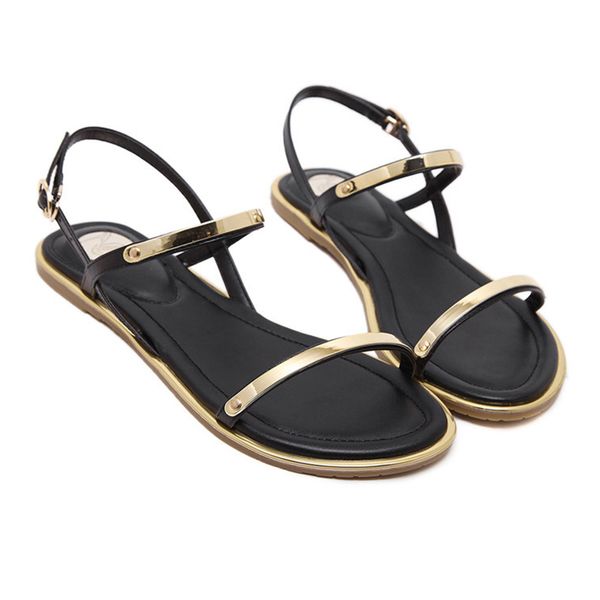 

2017 summer sandals women shoes comfortable ankle strap flat casual sandals women pu buckle strap sandals women, Black