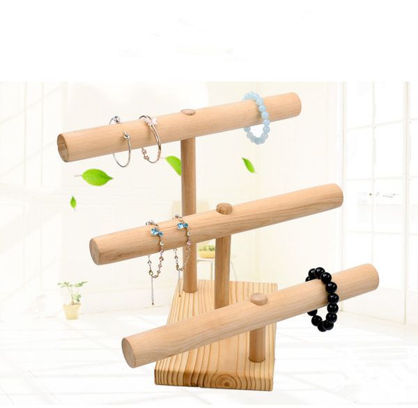 

[simple seven] muji style jewelry bracelet holder natural wooden bangle stands t shape pendant display craftshow/shopwindow necklace tray, Black