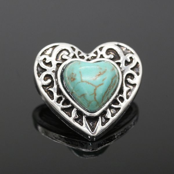 

wholesale-lovely heart snap buttons 5pcs/lot white turquoise heart shape metal ginger buttons snap jewelry bracelet bangle nz149, Golden;silver