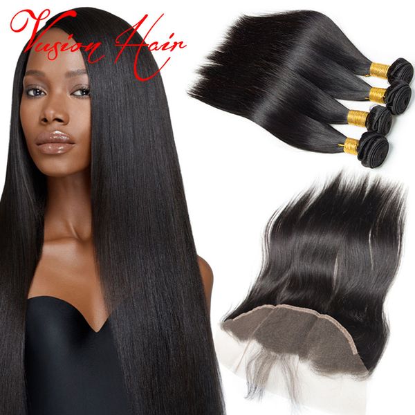 4 Bundles Straight Human Hair With 1 Bundle Lace Frontals