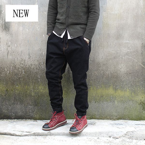 

men's jeans wholesale- arrival spring and autumn elastic waist skinny plus size black pants fashion denim trousers, Blue