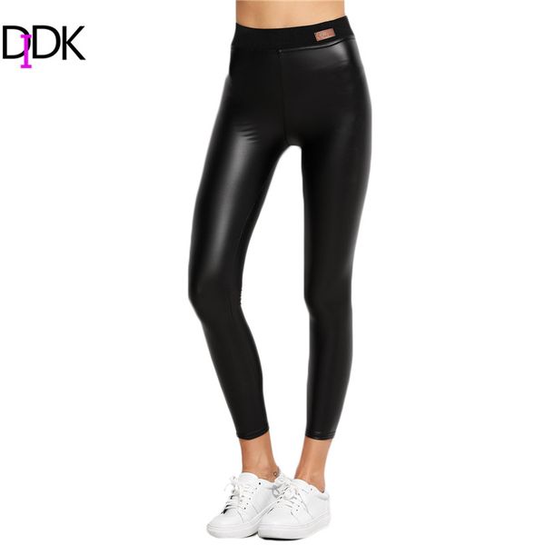 All'ingrosso - Leggings in ecopelle DIDK Pantaloni caldi a vita alta per le donne Leggings skinny in vita elastica a contrasto nero