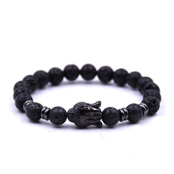 

wholesale new handmade diffuser natural stone bracelets women jewelry charms volcanic rock buddha head beads for men, Black