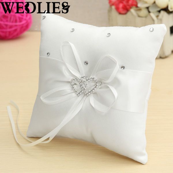 

wholesale- 15x15cm romantic dual-heart satin pillow white cushion pad wedding party events ring bearer bridal shower party gifts favor