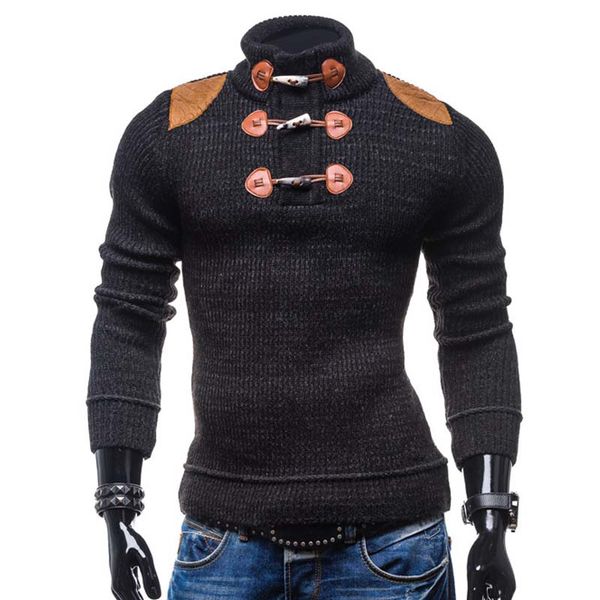 Atacado - Homens Macho Moda Novo Slim Garra Decorativa Botões Stand Gola de Manga Longa Moda Formal Pullovers Sweaters Jumpers XXL Y278