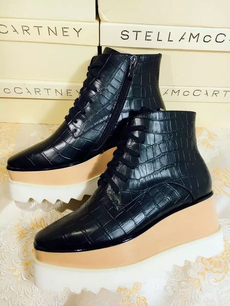

stella mccartney elyse boots black genuine leather croco white black wedges platform oxford