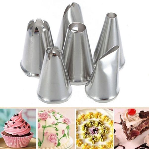

wholesale- 6 pcs diy stainless steel icing piping nozzles pastry tips fondant cup cake baking ing