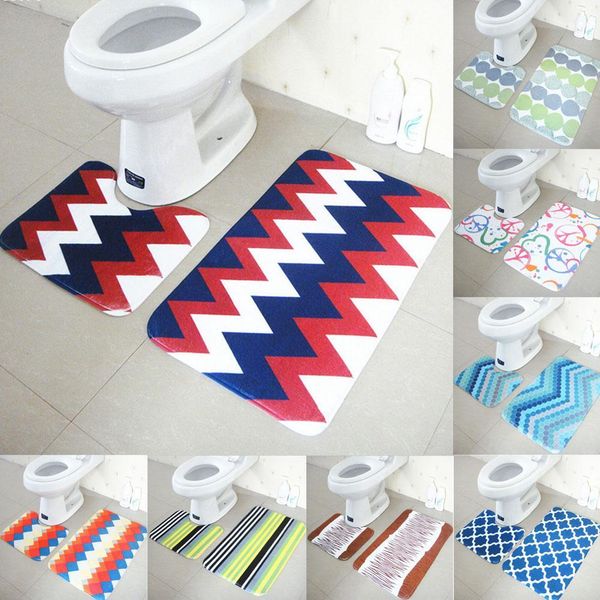 

wholesale-2pcs/set bathroom anti-skid carpet two sets 45x75cm rectangular and 45x37cm u-shaped mats bathroom toilet mat home decors s2