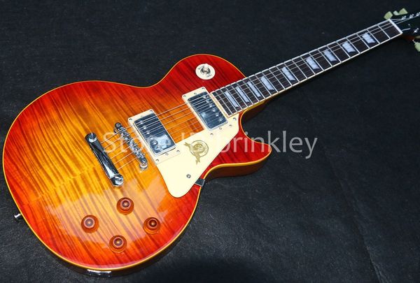 

Free shipping brinkley Custom shop 50th Anniversary Reissue electric guitar,Aged Vintage Cherry Sunburst tiger flame guitar beautiful veins