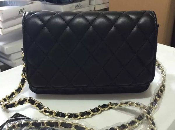 

Мода 19 см черный стеганые золотая цепь лоскут сумка мини Crossbody сумки для женщин Ма
