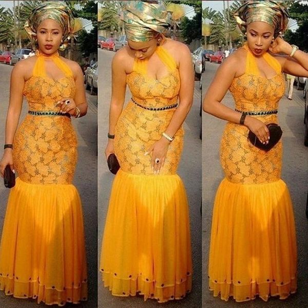 

orange halter mermaid prom dresses 2018 lace and chiffon ruffles evening gowns south african floor length formal party vestidos custom made, Black