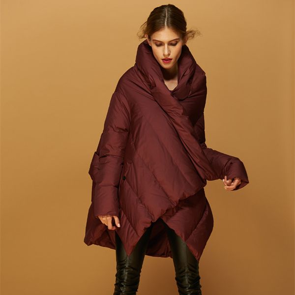 

european fashion anorak new coat hooded parka down long length asymmetric jacket designer women female winter cloaks givai, Black