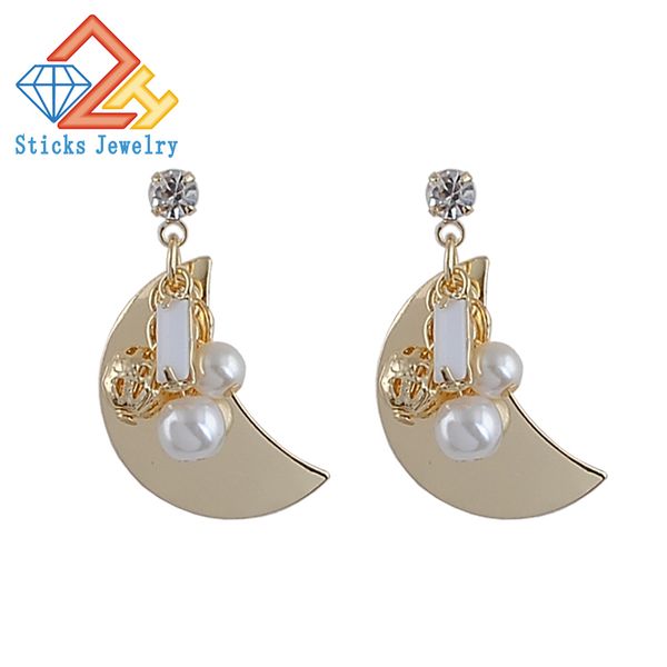 

good quality 2017 new fashion statement crystal simulated pearl drop earrings for women fashion earring factory price wholesale, Silver