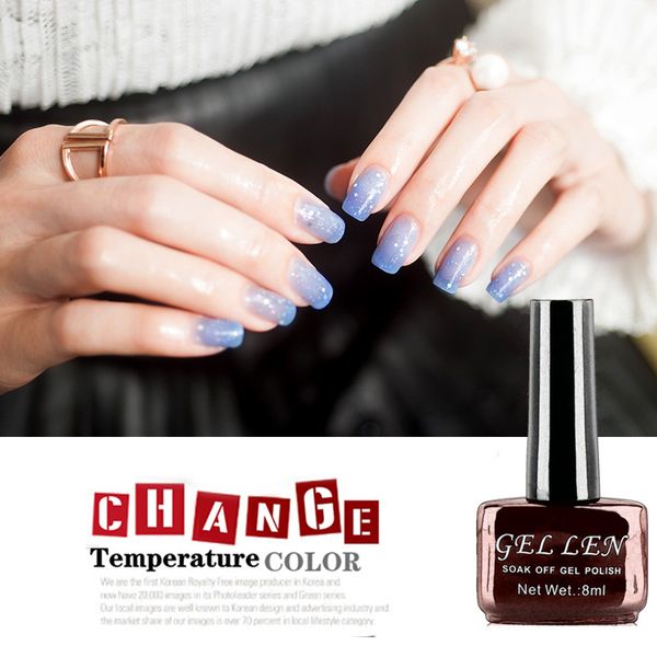 

wholesale-gel len new mood color changing gel nail polish 8ml blue glitter decoration soak-off led/uv chameleon gel polish #143, Red;pink