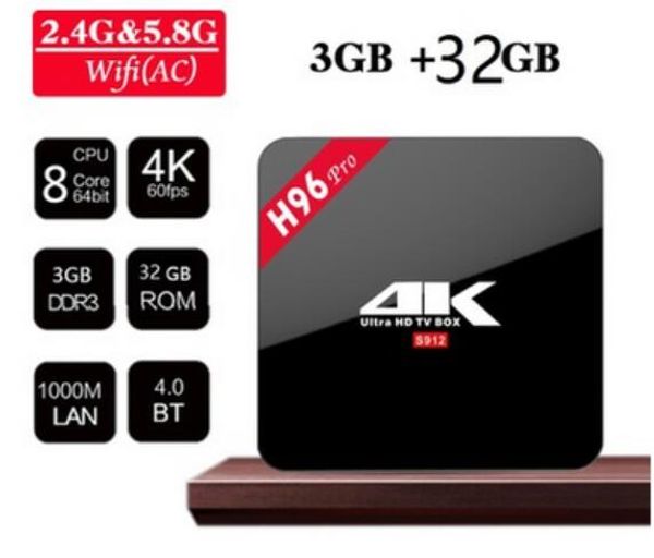 

High configuration android tv boxe h96 pro amlogic 912 octa core 3g 32g 2 4g 5 8ghz wifi mart media player h96pro