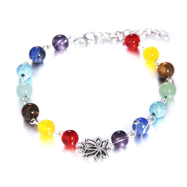 

new fashion stone jewelry bracelets colorful natural stone bracelet with silver color lotus pendant for women men gift, Golden;silver
