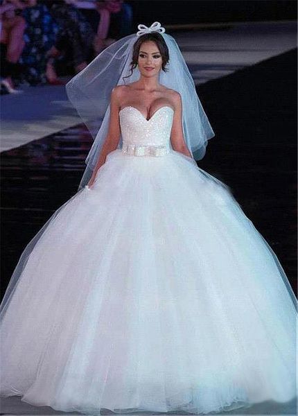 

tulle sweetheart neckline ball gown wedding dresses with beadings white bridal dress with bow front vestidos de novia
