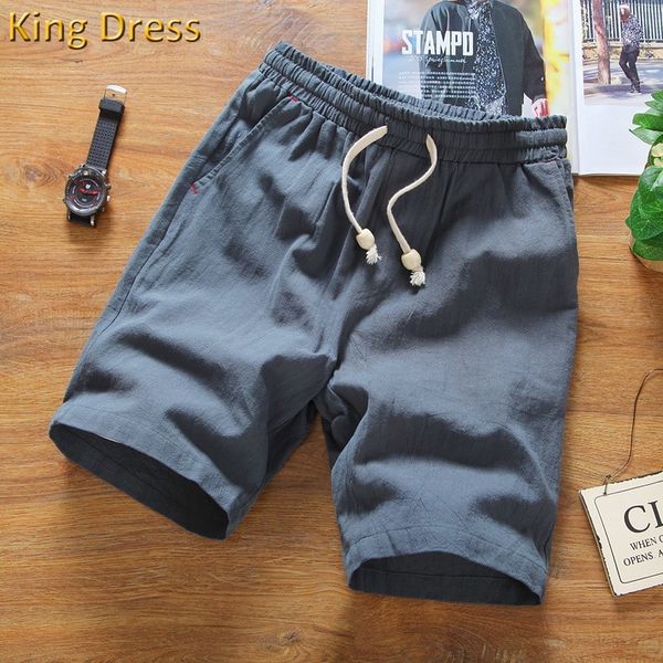 

wholesale-2016 direct selling mid elastic waist loose casual solid quality summer new flax man blue white beach thin linen men shorts, White;black