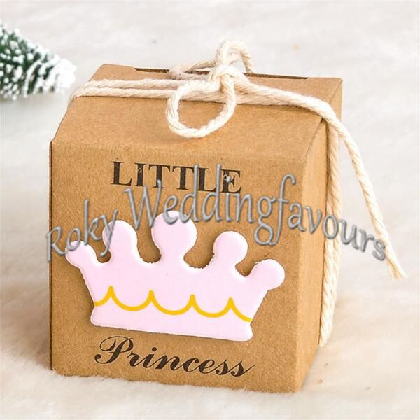 Бесплатная доставка Оптовая 300 шт. Mix Корона Маленький принц / принцесса Favor Box Baby Shower Kids Party Candy Box детские дни таблица декор идеи