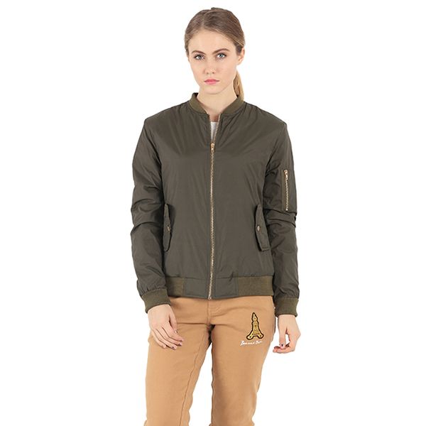 

wholesale- spring autumn bomber jackets women parkas stand collar cool fashion pilot jacket basic coat army green chaquetas biker outwear, Black;brown