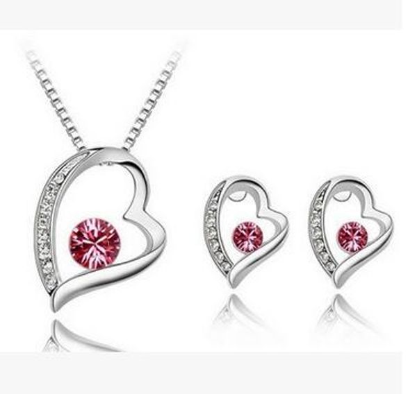 

new austria crystal women pendant necklace jewelry set 925 silver earring crystal pendant necklace jewelry fit wedding gift 20 sets shi