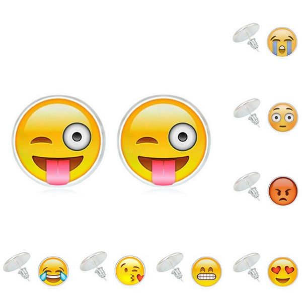 

emoji earrings glalss stud earrings emoticon glass yellow earrings set jewelry 12 styles emoji ear studs, Golden;silver