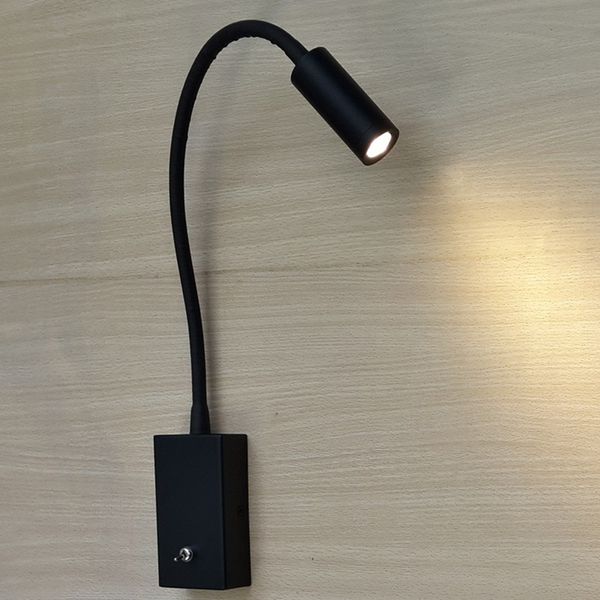 

ch bed lamps for reading with switch hard-wired flat black flexible arm branded driver led 3w soft light no glare
