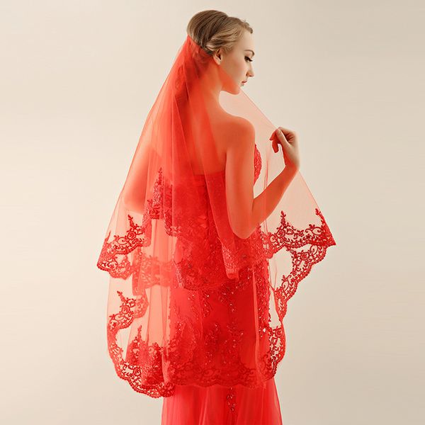 

2017 new arrival wedding veils with applique edge short white/ivory/red wedding accessories elegant princess bridal veils, Black