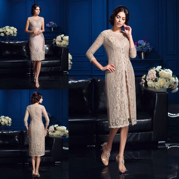 

элегантный кружева мать невесты платья для свадьбы с длинным жакетом драгоценный камень декольте матери платье оболочка длиной до колен вече, Black;red