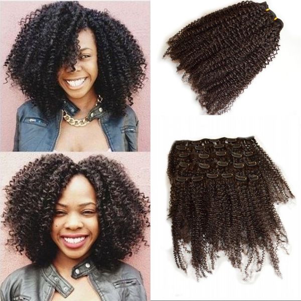 Full Head Afro Kinky Curly Clip In Human Hair Extensions 8 24 Inch