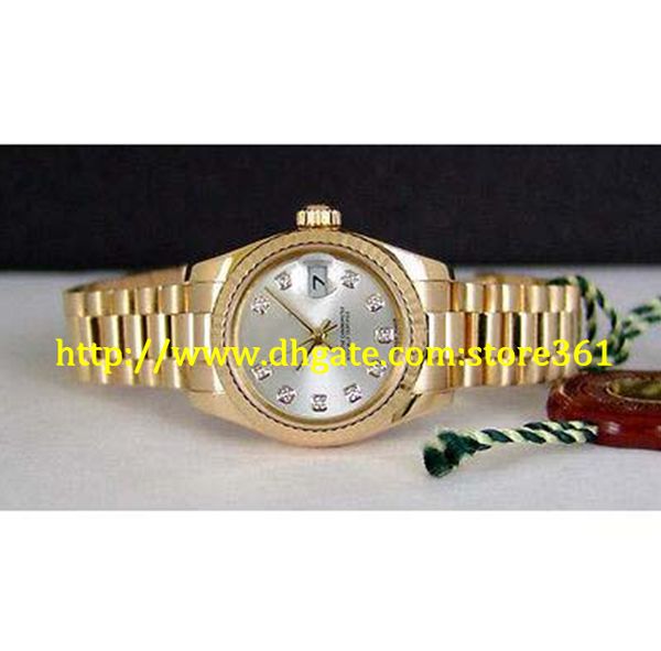 

store361 new arrive watch 26mm ladies 18kt gold president silver diamond dial 179178, Slivery;brown