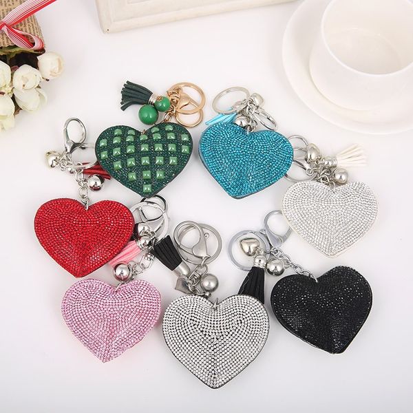

Free shipping Heart Shape Leather Tassels Plated Fashion New Style Shinning Keychain Key Ring Jewelry For Lovers Friends, Silver