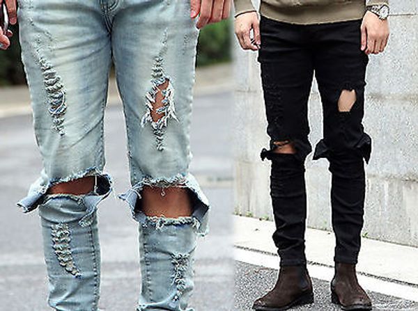 Großhandels-Herren zerrissene dünne gerade dünne elastische Denim-passende Biker-Jeans-Hosen lange Hosen stilvolle gerade schmale passende Jeans Y2k