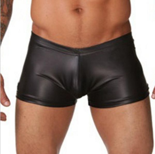 Hot New Sexy Underwear Cuecas Masculinos Cuecas de Couro Preto PU Moda Box Run Pequeno 5 pcs