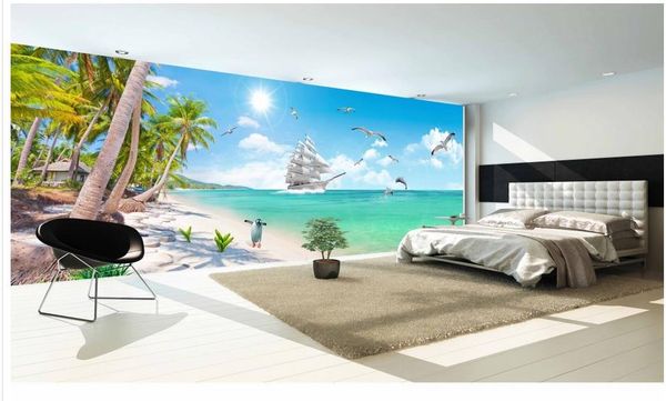 

luxury european modern sea coconut trees mural 3d wallpaper 3d wall papers for tv backdrop