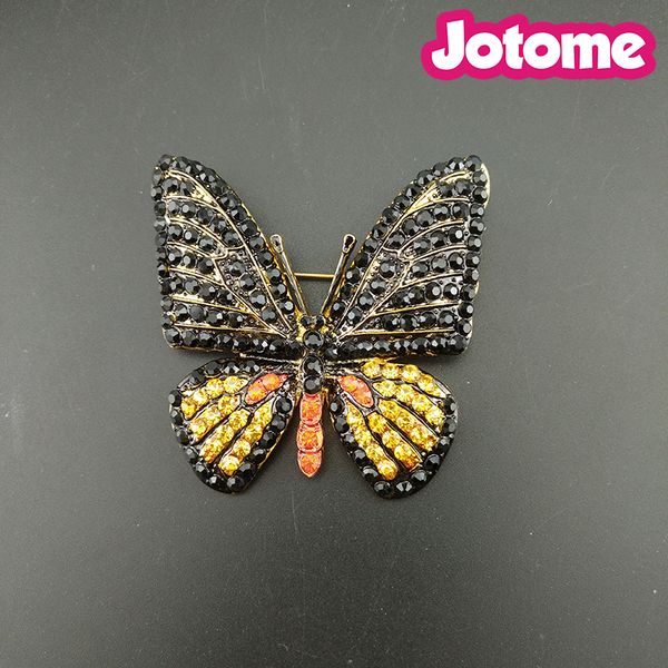 

50 pcs/lot gold tone butterfly pin brooch black rhinestone animal insect wedding party brooches for women, Gray