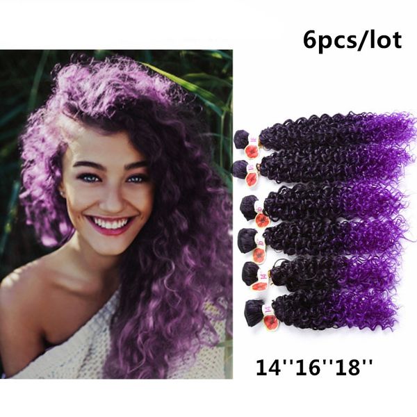 2020 Ombre Purple Weave Synthetic Hair Weave Bundles 6 Bundles