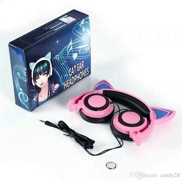 

new cat ear headphones foldable gaming headset earphone flashing glowing with led light for pc lapcomputer iphone samsung mobile phone