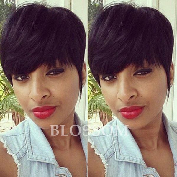 High Density Human Natural Hair Longer Pixie Cuts Short Layered