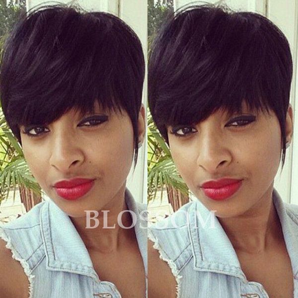 High Density Human Natural Hair Longer Pixie Cuts Short Layered Cut Wigs For Black Women Thick Hair Glueless Full Wigs