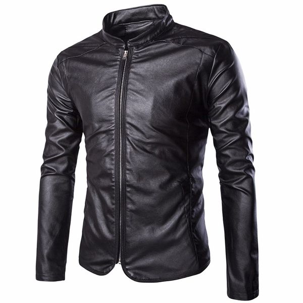 

short black 5xl jacket for mens pu leather slim men jacket coats stand collar autumn wild motorcycle long sleeve overcoat men