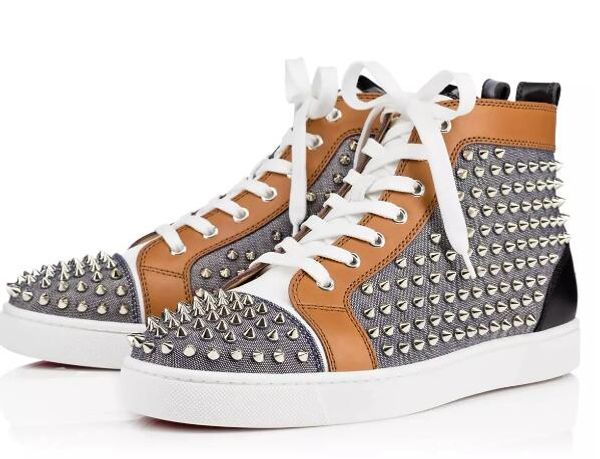 

drop shipping Mens Casual Shoes with Spikes Rhinestone Red Bottom Multi Colorful high top Lace-up Unisex Luxury New Flats Sneaker Fashion D