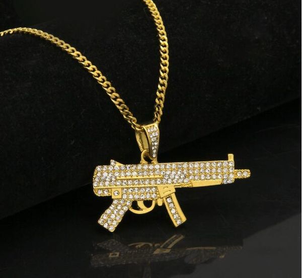 

горячее золото серебро мода хип-хоп bling ювелирные изделия негр новое прибытие z-84 пистолет-пулемет личность кулон пистолет ожерелье с гор, Silver