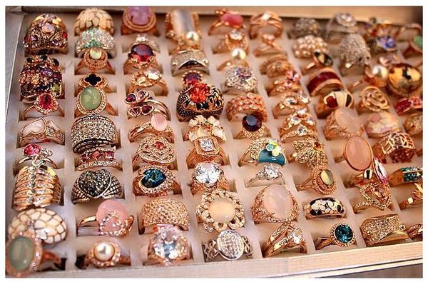 

24pcs lot mix designs драгоценное кольцо преувеличены micro pave циркон кристалл 18k real позолоченные кольца оптовая продажа, Golden;silver