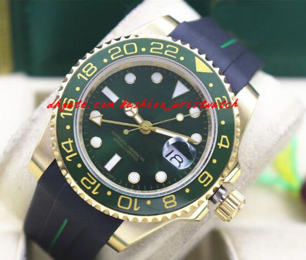 

fashion luxury 40mm 18k yellow gold rubber bracelet ii ceramic green dial 116718 automatic mechanical men watches new arrival, Slivery;brown