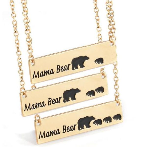 

fashion jewelry mama bear baby bear pendant necklaces for ladies women girls cute silver gold color long chain necklaces christmas gift
