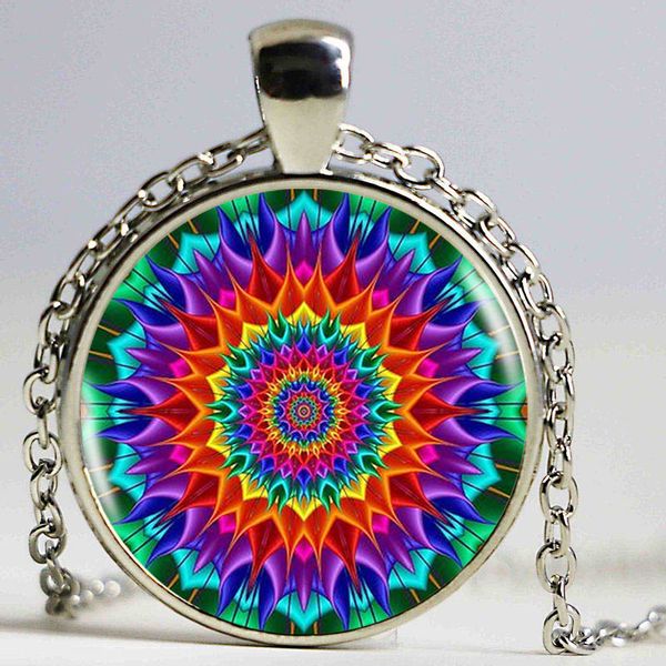 

Цветок жизни Тибетский Ом Мандала Ожерелье Серый Ом ювелирные изделия Винтаж Буд