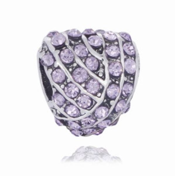 

fit snake chain bracelets 10pcs silver multicolor diamond heart big hole charms beads for wholesale diy european necklace jewelry accessorie, Black